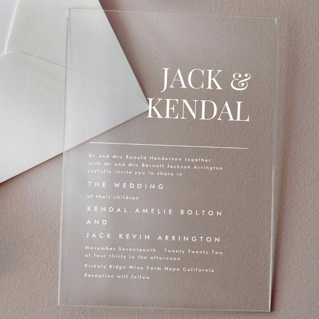 Invitations En Acrylique Noms Élégants Modernes Mariage (Créateur téléchargé)