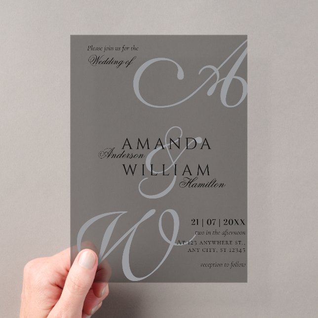 Invitations En Acrylique Noms élégants modernes Script Mariage photo (In situ (ordinateur de poche))