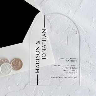 Invitations En Acrylique Noms empilés Arch Moderne Élégant Clair Mariage