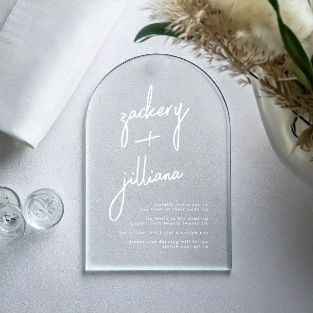 Invitations En Acrylique NOMS Modernes et élégants Mariage blanc (Créateur téléchargé)