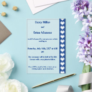Invitations En Acrylique Nos cœurs 8 bits en mariage en acrylique bleu