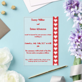 Invitations En Acrylique Nos cœurs 8 bits en mariage en acrylique cerise