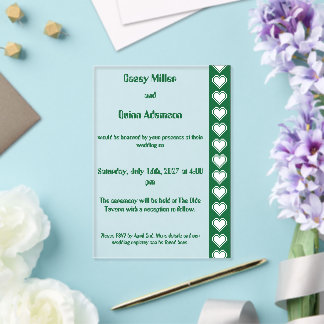 Invitations En Acrylique Nos cœurs 8 bits en mariage en acrylique vert