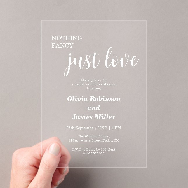 Invitations En Acrylique Nothing Fancy Just Love Casual Wedding  (In situ (ordinateur de poche))