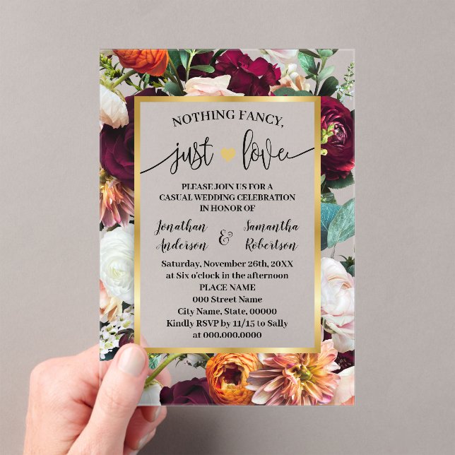 Invitations En Acrylique Nothing Fancy Just Love Elopement Wine Navy (In situ (ordinateur de poche))