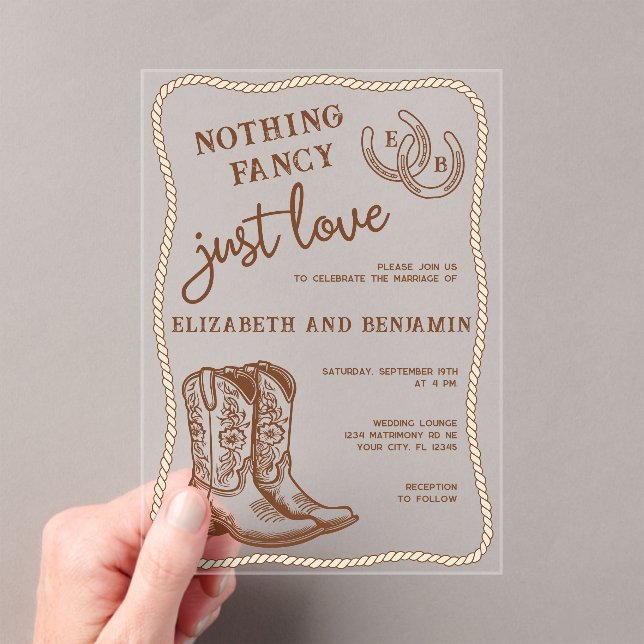 Invitations En Acrylique Nothing Fancy Just Love Western Horseshoe Wedding (In situ (ordinateur de poche))