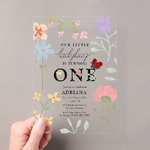 Invitations En Acrylique Notre petite coccinelle 1er Premier Anniversaire F