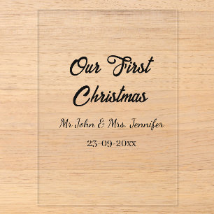 Invitations En Acrylique Notre premier Noël M et Mme nom date couple