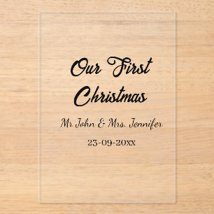 Invitations En Acrylique Notre premier Noël, M. et Mme, nom du couple date