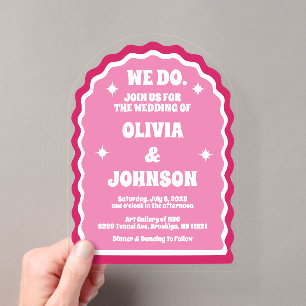 Invitations En Acrylique Nous faisons Moderne Rose Magenta Gras Rétro Arqué