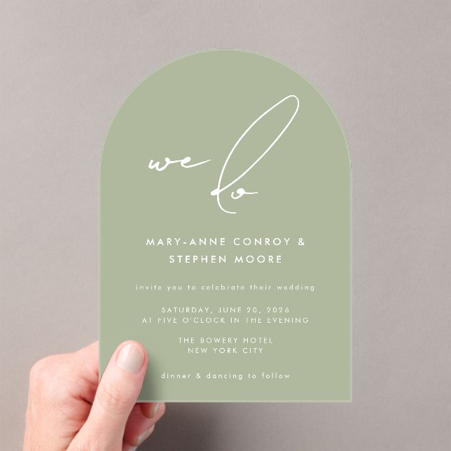 Invitations En Acrylique Nous faisons Moderne Sage Green Calligraphie Scrip (In situ (ordinateur de poche))