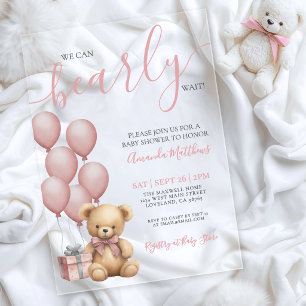 Invitations En Acrylique Nous pouvons à peine attendre Fille Ourson Rose Ba