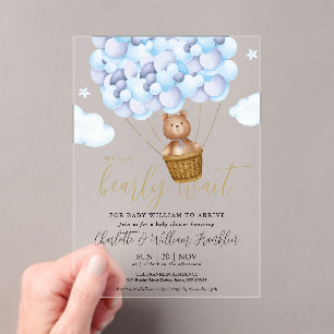 Invitations En Acrylique Nous pouvons à peine attendre Ours en peluche bleu