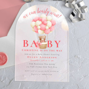 Invitations En Acrylique Nous pouvons à peine attendre Ourson Fille Baby Sh