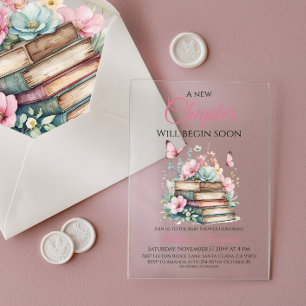 Invitations En Acrylique Nouveau chapitre Pink Girl Storybook Baby shower l