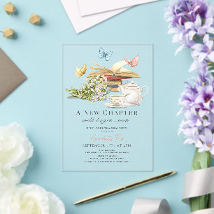 Invitations En Acrylique Nouveau Chapitre Tea Set Papillons Livre Fête des