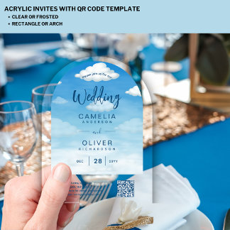 Invitations En Acrylique Nuage de mariage en acrylique Ciel BLEU Vert Code