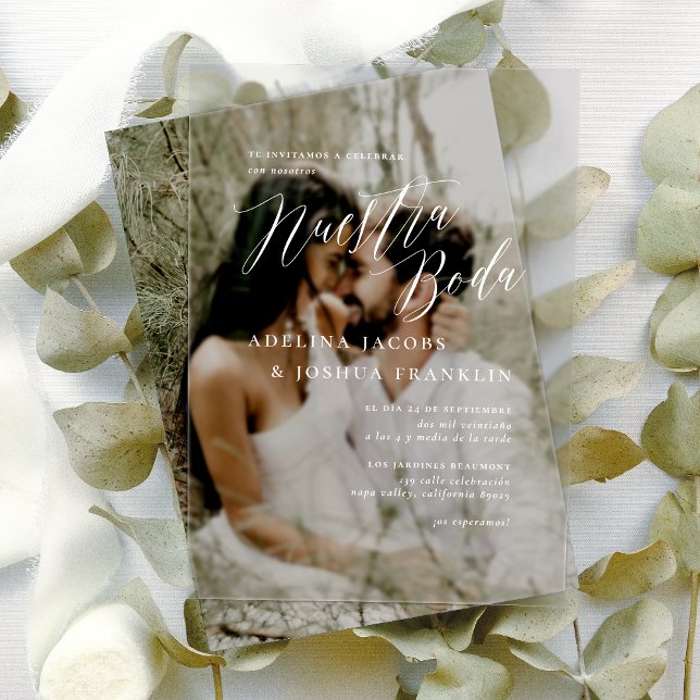 Invitations En Acrylique Nuestra Boda Caligrafía Moderna Elegante Mariage (Card Mock-up)