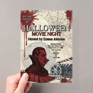 Invitations En Acrylique Nuit de cinéma Halloween vampire Art sang