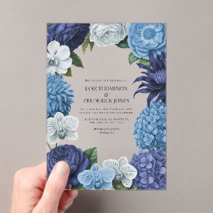 Invitations En Acrylique Nuit Navy, Bleu Acier & Gris Eucalyptus