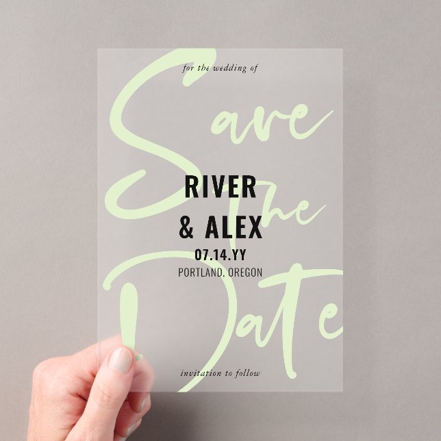 Invitations En Acrylique Nyanza Vert Écriture Moderne Save the Date (In situ (ordinateur de poche))