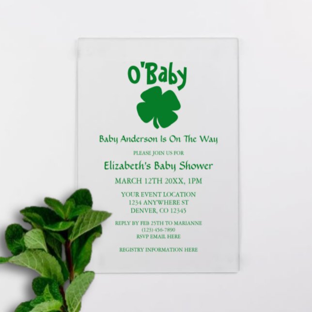Invitations En Acrylique O'Baby St Patrick's Day Baby Shower (Créateur téléchargé)