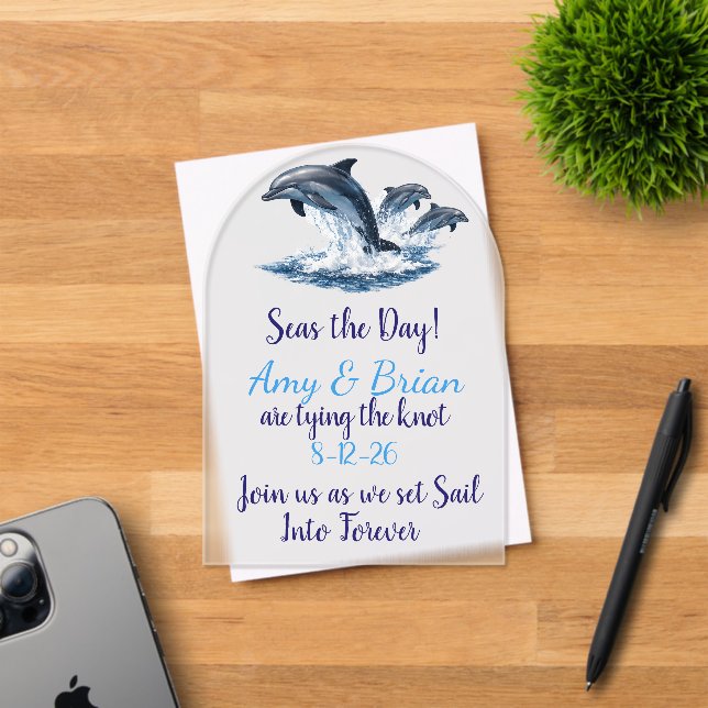 Invitations En Acrylique Ocean Dolphin Wedding Invite Seas the Day (Insitu (Carte d'invitation))