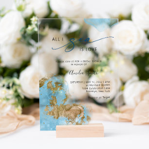 Invitations En Acrylique Océan Or Rivage Tout ce que je vois est Amour Ente