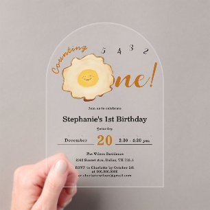 Invitations En Acrylique Oeuf frit mignon 1er anniversaire
