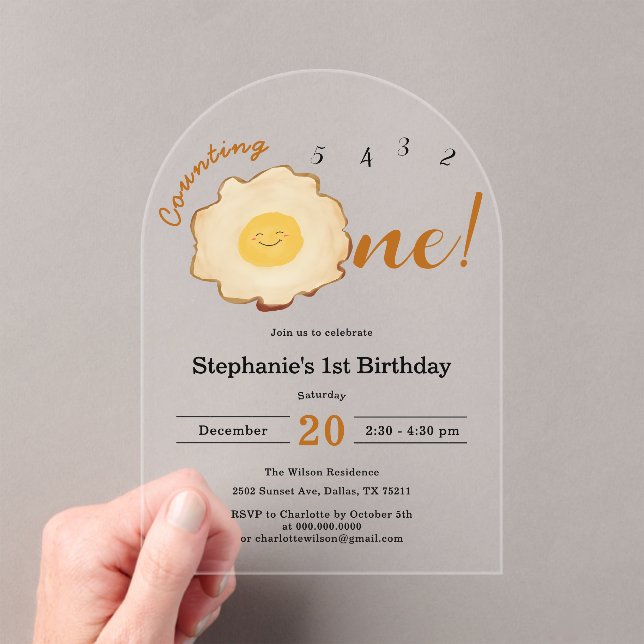 Invitations En Acrylique Oeuf frit mignon 1er anniversaire (In situ (ordinateur de poche))