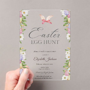 Invitations En Acrylique Oeufs de Pâques Bunny Oreilles Fleurs Brunch & Bub