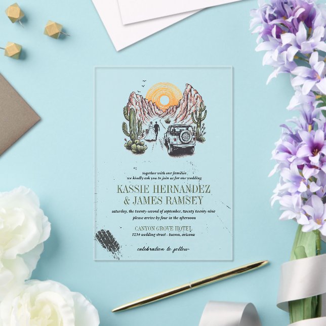 Invitations En Acrylique Offroad Canyon Couple Mariage (Insitu (Mariage))