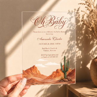 Invitations En Acrylique Oh Baby Désert Montagnes Baby Shower Sud-Ouest 