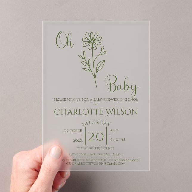 Invitations En Acrylique Oh Baby Minimalist Wildflower Baby Shower (In situ (ordinateur de poche))