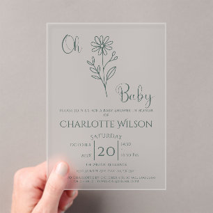 Invitations En Acrylique Oh Baby Minimaliste Baby Shower Fleur Sauvage