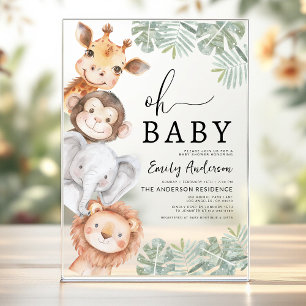 Invitations En Acrylique Oh Baby Safari Baby shower animal garçon