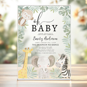 Invitations En Acrylique Oh Baby Safari Baby shower animal garçon