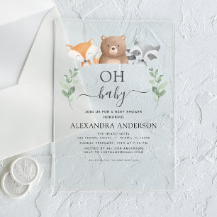 Invitations En Acrylique Oh Baby shower Woodland Green