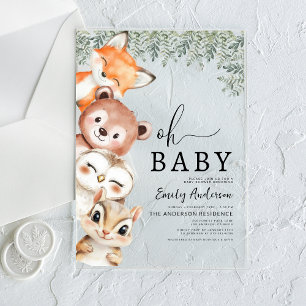 Invitations En Acrylique Oh Baby Woodland Animaux Baby shower