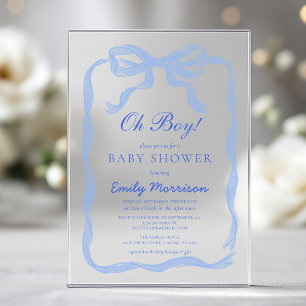 Invitations En Acrylique Oh Boy Blue Ribbon Bow Baby shower