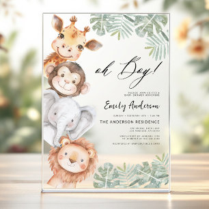 Invitations En Acrylique Oh Boy Safari Baby shower animal garçon
