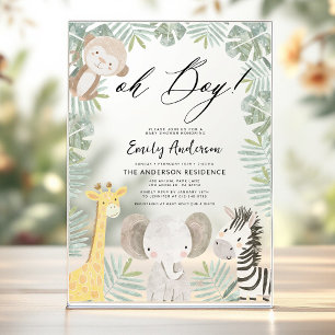 Invitations En Acrylique Oh Boy Safari Baby shower animal garçon