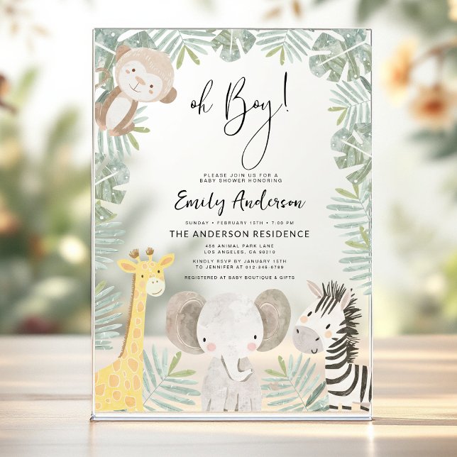 Invitations En Acrylique Oh Boy Safari Baby shower animal garçon (Créateur téléchargé)