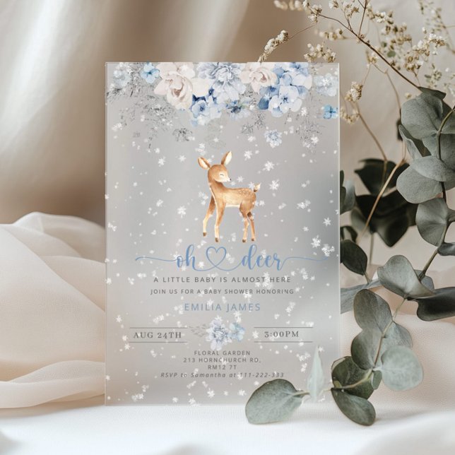 Invitations En Acrylique Oh Deer Hiver bleu neige Baby shower (Créateur téléchargé)