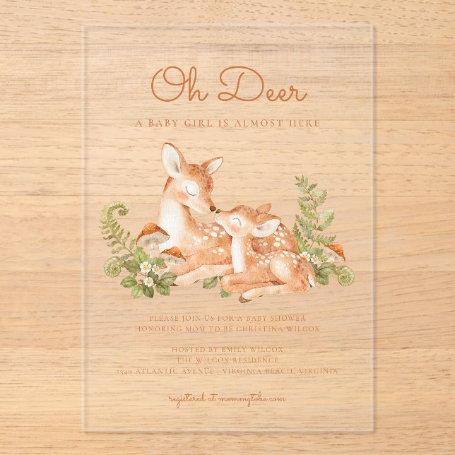 Invitations En Acrylique Oh Deer Woodland Forest Baby Shower  (Recto)