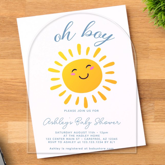 Invitations En Acrylique Oh Garçon Soleil Bleu Baby Shower (Créateur téléchargé)