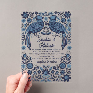 Invitations En Acrylique Oiseaux Mexicains Bleus Otomi Floral Fiesta Mariag