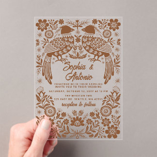 Invitations En Acrylique Oiseaux mexicains en terre cuite Otomi floral mari