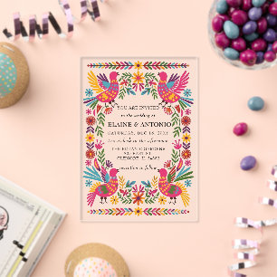 Invitations En Acrylique Oiseaux Mexicains Vibrants Otomi Fleurs Fiesta Mar