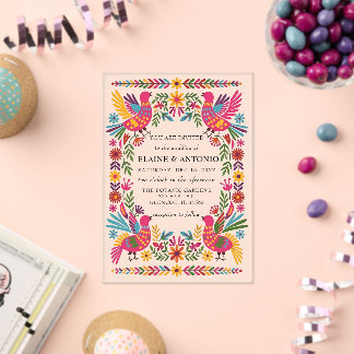 Invitations En Acrylique Oiseaux Mexicains Vibrants Otomi Fleurs Fiesta Mar